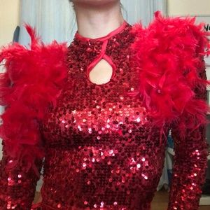 Jazz costume with feathers and sequins biketard